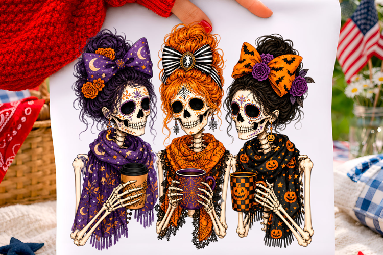 Fall Skeleton Besties Coffee Png