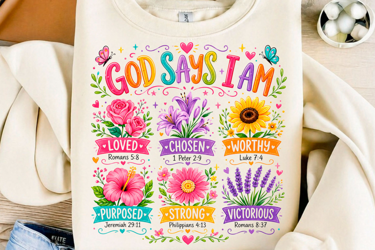 God Says I Am Floral Faith PNG