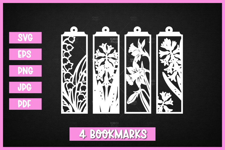 4 Floral Bookmarks Paper cut SVG Laser cut,Cricut,Silhouette