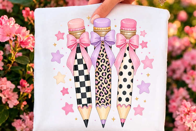 Coquette Pencil Bow PNG Back to School