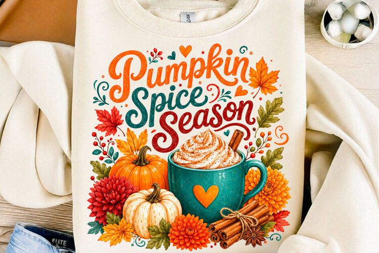 Pumpkin Spice Season PNG Cozy Fall Coffee Sublimation example image 1