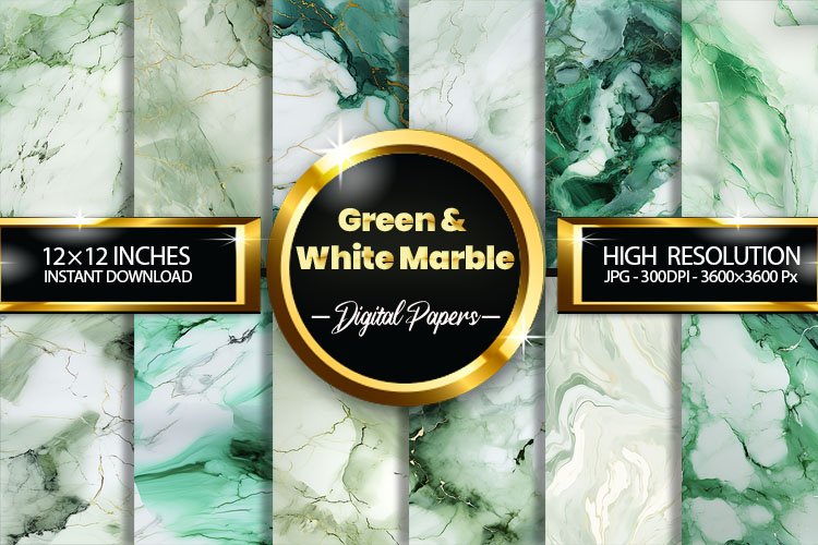 Green and White Marble Digital Papers, Marble Pattern