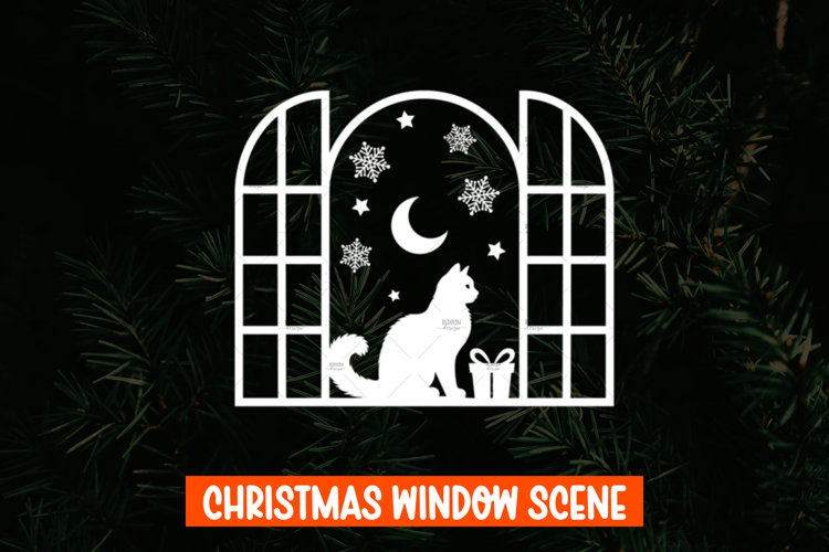 Christmas Cat Window decal SVG, Christmas Window Display SVG
