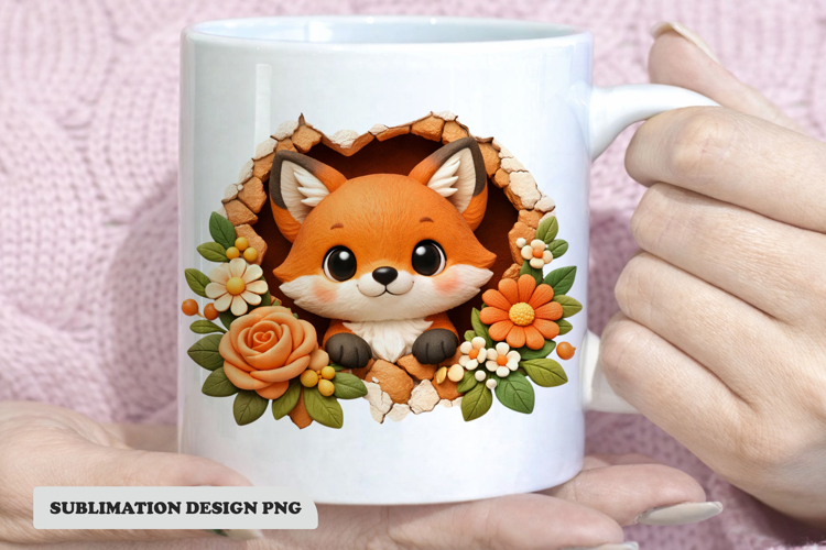 Cute Fox Floral Mug Design PNG | Woodland Fox Sublimation