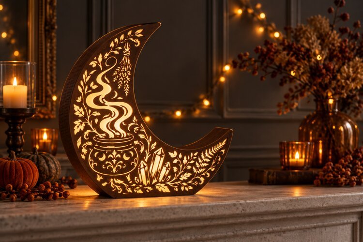 Halloween Alchemist Moon Lantern SVG Laser Cut - 3mm