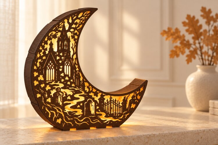 Forgotten Graveyard Moon Halloween Laser Cut SVG example image 1