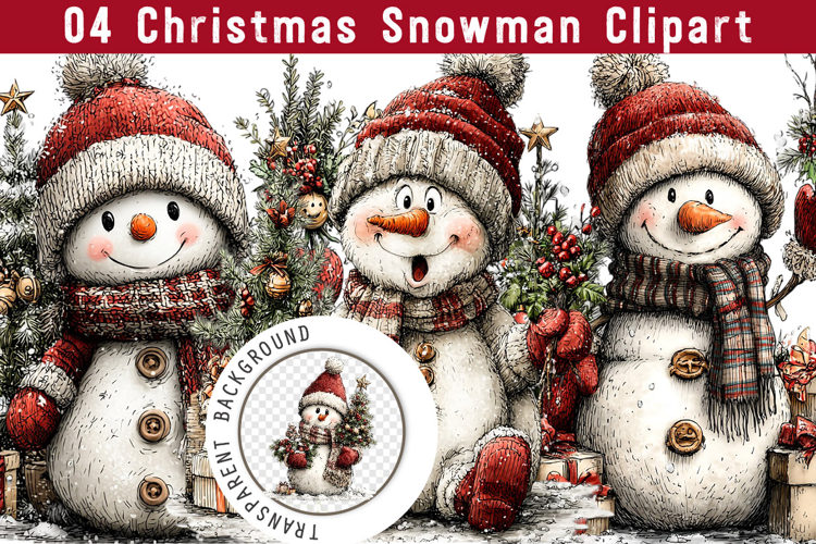 Christmas Snowman Clipart, Cute Watercolor Winter PNG