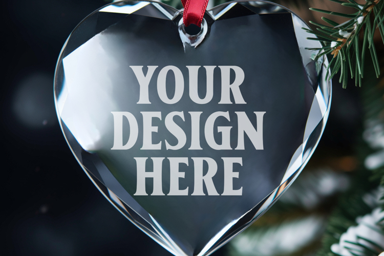 Christmas Heart Glass Ornament Mockup | Hanging Holiday Orna