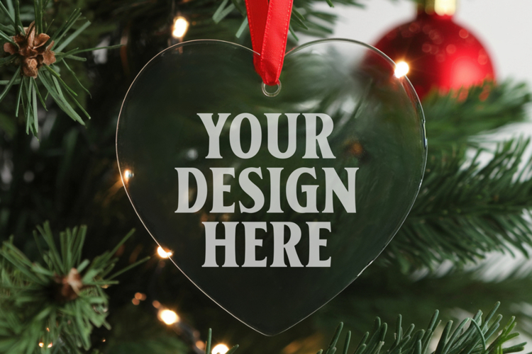 Christmas Heart Crystal Glass Ornaments Mockups