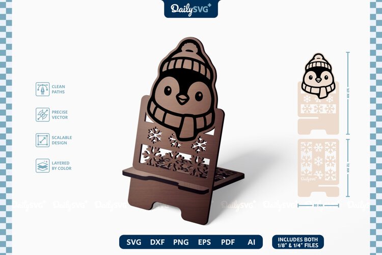 Cute Winter Animal Phone Holder SVG | Cozy Desk Stand example image 1