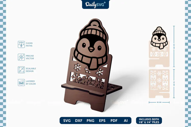 Cute Winter Animal Phone Holder SVG | Cozy Desk Stand