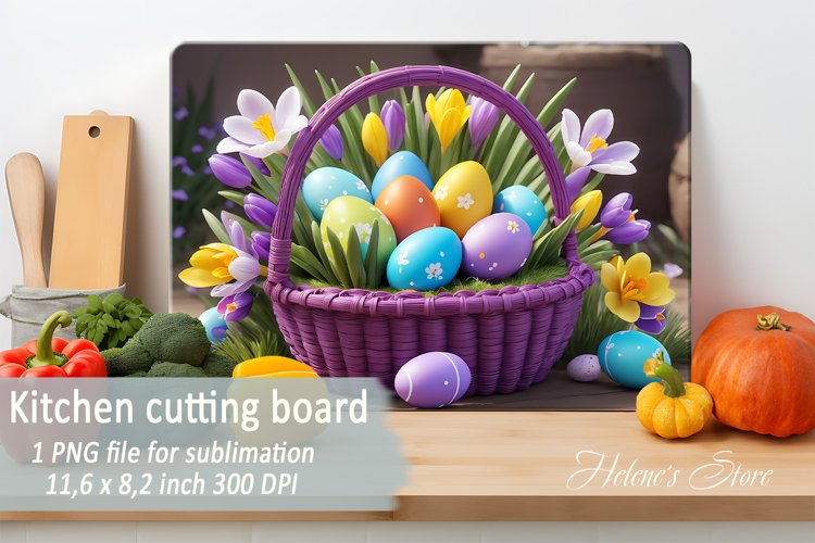 Spring Flowers and Easter eggs cutting board sublimation example image 1