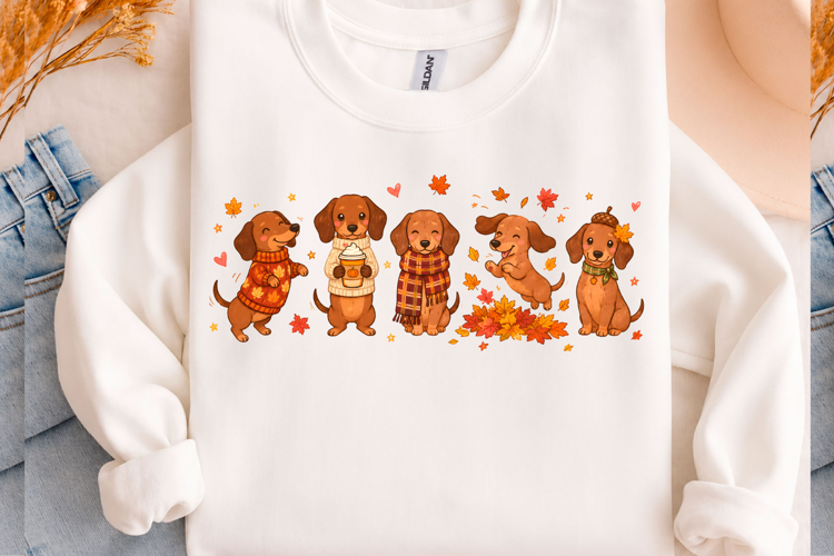 Cute Halloween Fall Dachshund Dog PNG