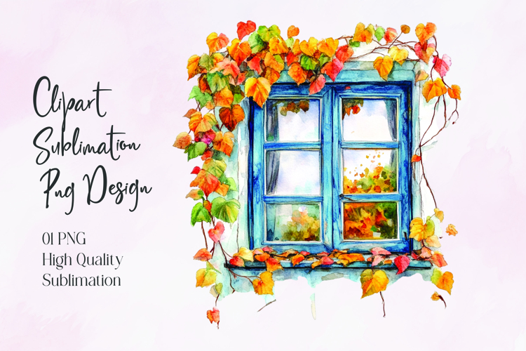Autumn Window Watercolor Sublimation PNG