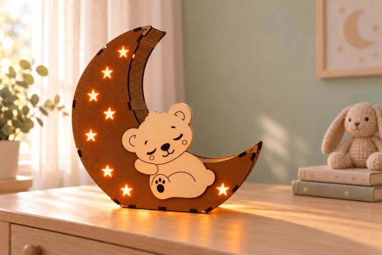 Sleeping Teddy Moon Lantern SVG Laser Cut Files