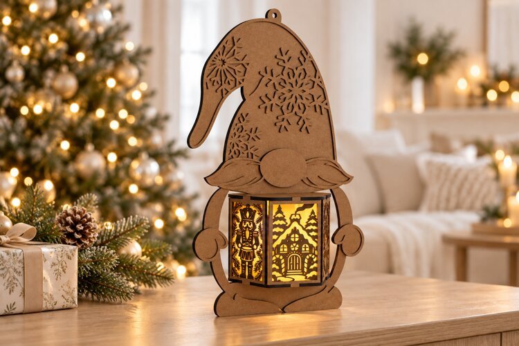 Christmas Gnome Lantern SVG - 6 Festive Panels example image 1