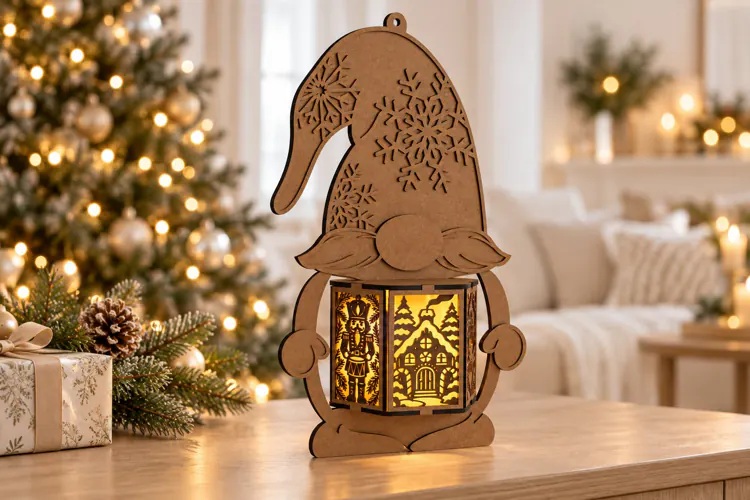 Christmas Gnome Lantern SVG - 6 Festive Panels