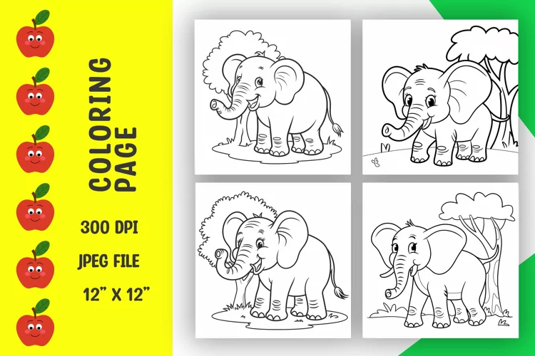 Elephant coloring pages, coloring book