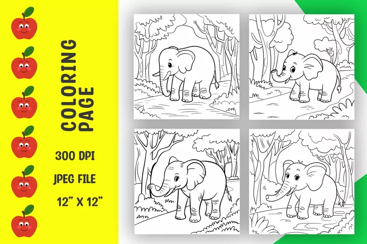 Elephant coloring pages, coloring book