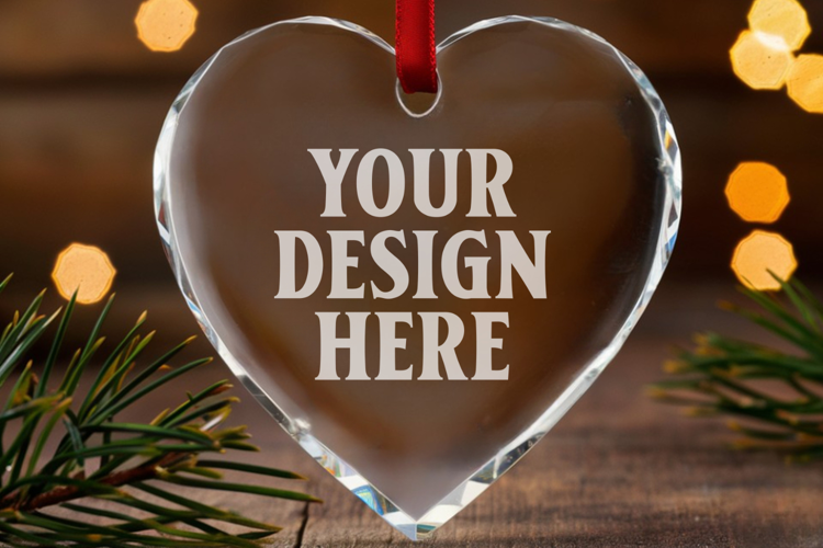 Christmas Heart Crystal Glass Ornaments Mockup