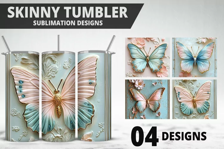 3D Butterfly 20 oz Tumbler Design| Butterfly Flower Tumbler