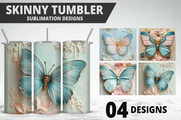3D Butterfly 20 oz Tumbler Design| Butterfly Flower Tumbler