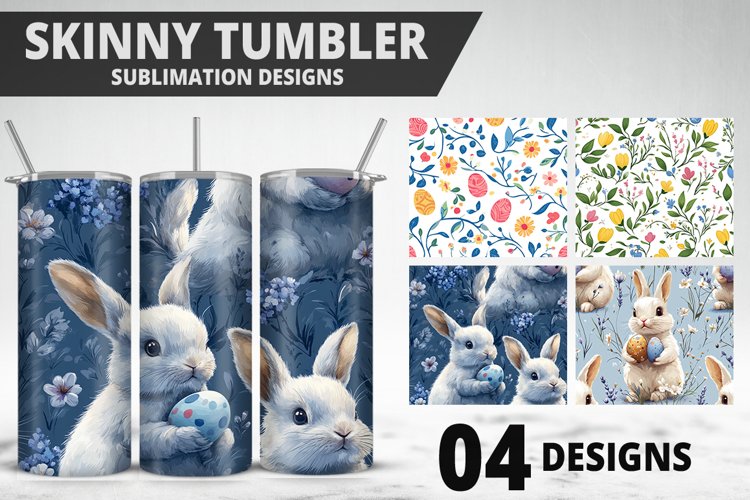 Easter Flower Sublimation| Bunny Tumbler Wrap|Easter Tumbler example image 1
