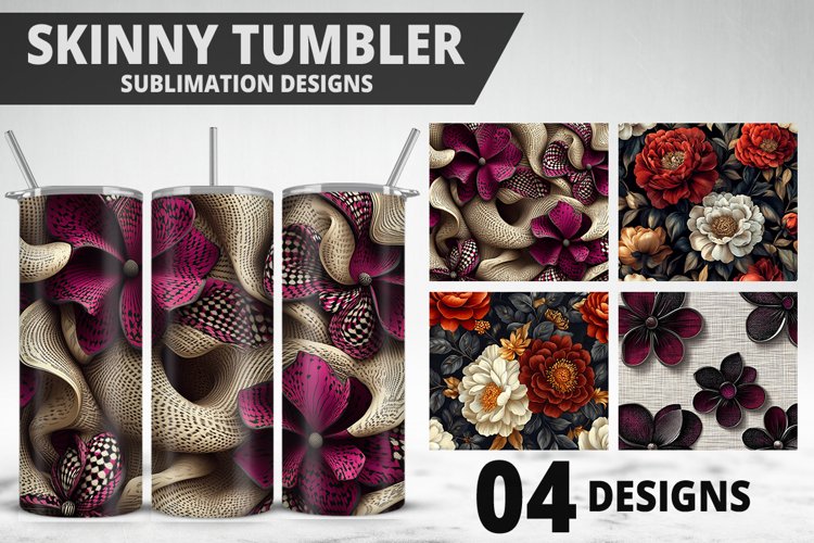 3D Flowers Tumbler Wrap | Sublimation Design | Tumble PNG example image 1