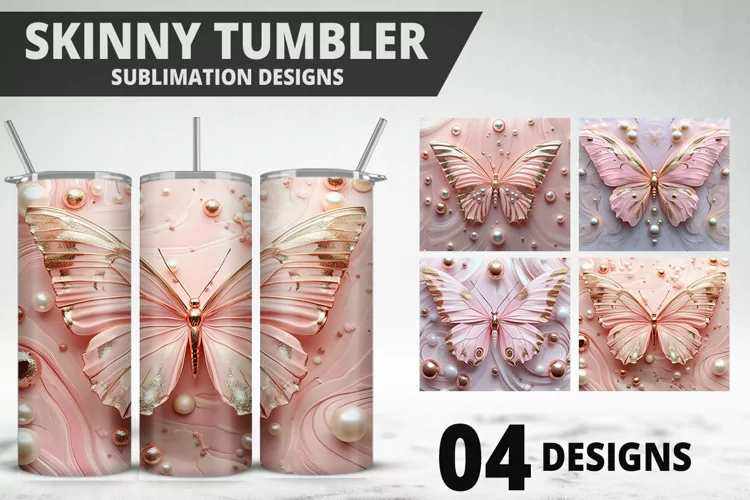 3D Butterfly 20 oz Tumbler Design| Butterfly Flower Tumbler