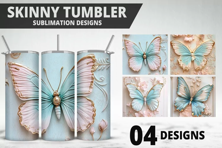 3D Butterfly 20 oz Tumbler Design| Butterfly Flower Tumbler