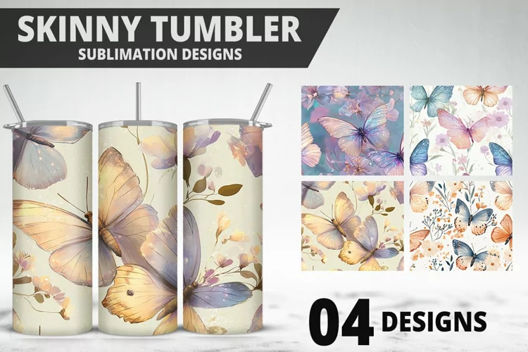 3D Butterfly 20 oz Tumbler Design| Butterfly Flower Tumbler