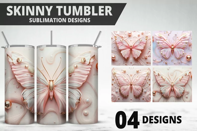 3D Butterfly 20 oz Tumbler Design| Butterfly Flower Tumbler