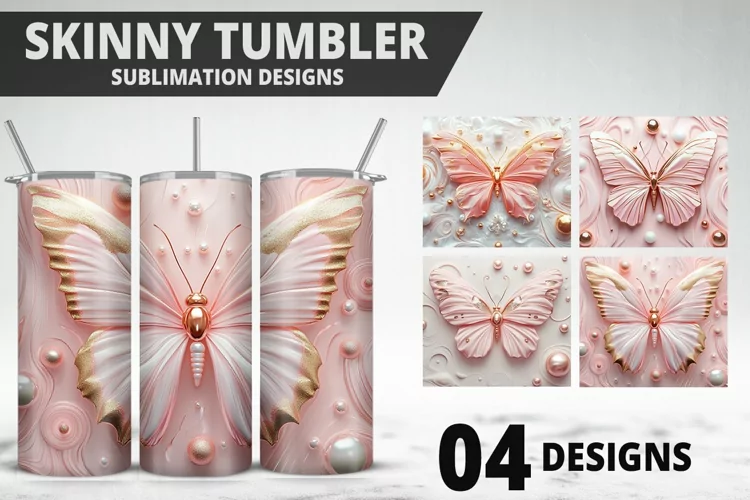 3D Butterfly 20 oz Tumbler Design| Butterfly Flower Tumbler