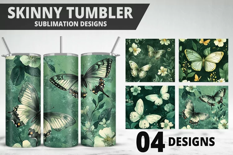 3D Butterfly 20 oz Tumbler Design| Butterfly Flower Tumbler