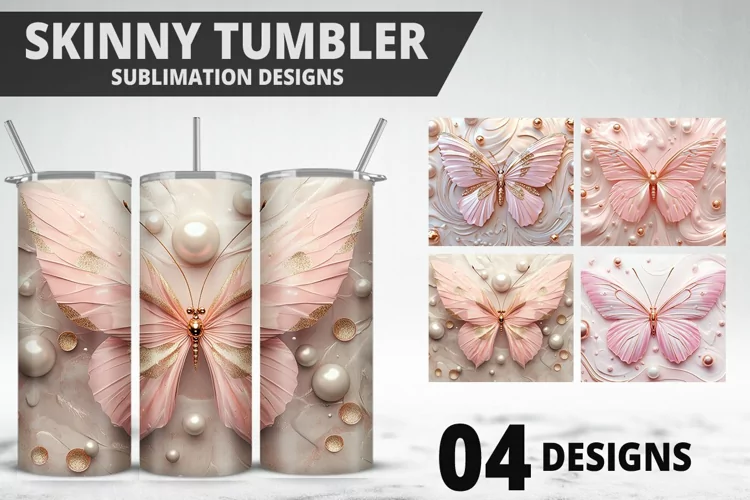 3D Butterfly 20 oz Tumbler Design| Butterfly Flower Tumbler