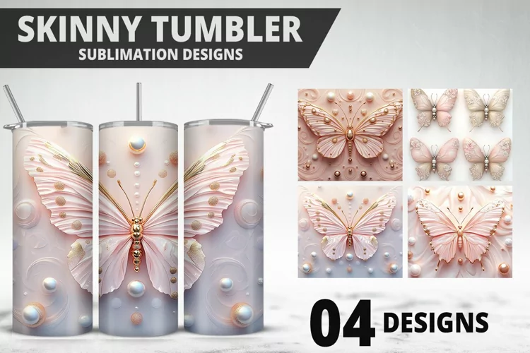 3D Butterfly 20 oz Tumbler Design| Butterfly Flower Tumbler