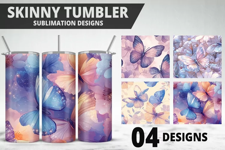 Butterfly 20 oz Tumbler Design| Butterfly Flower Tumbler