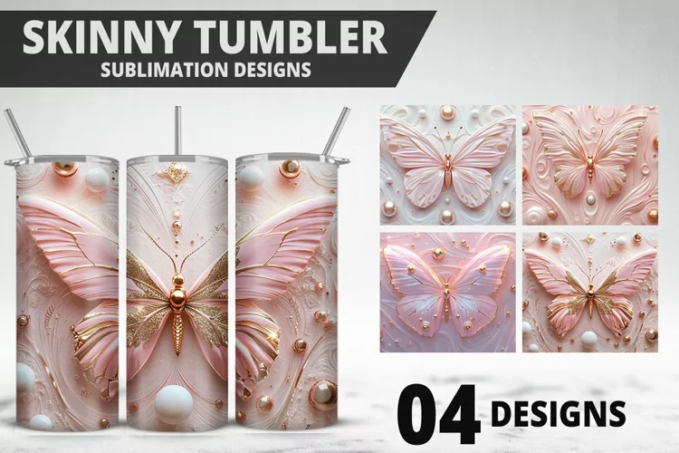 3D Butterfly 20 oz Tumbler Design| Butterfly Flower Tumbler