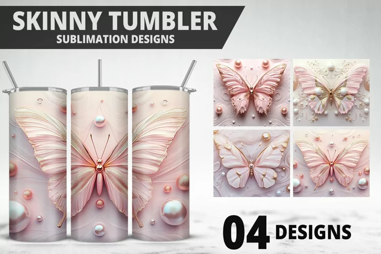 3D Butterfly 20 oz Tumbler Design| Butterfly Flower Tumbler
