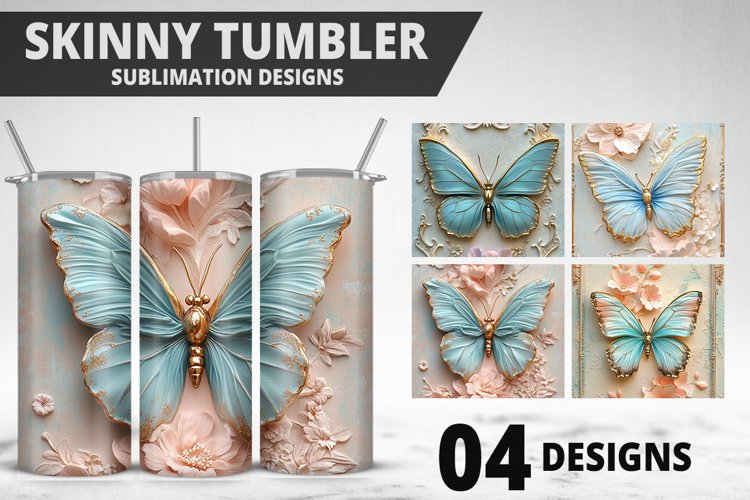 3D Butterfly 20 oz Tumbler Design| Butterfly Flower Tumbler example image 1