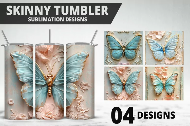 3D Butterfly 20 oz Tumbler Design| Butterfly Flower Tumbler