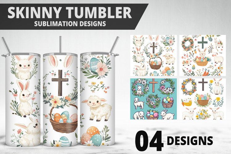 3D Easter Flower Sublimation| Bunny Tumbler Wrap Design example image 1