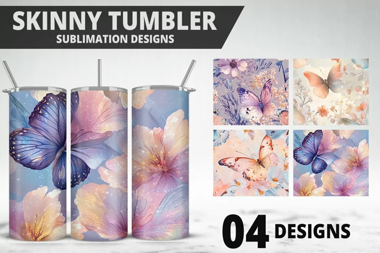 3D Butterfly 20 oz Tumbler Design| Butterfly Flower Tumbler