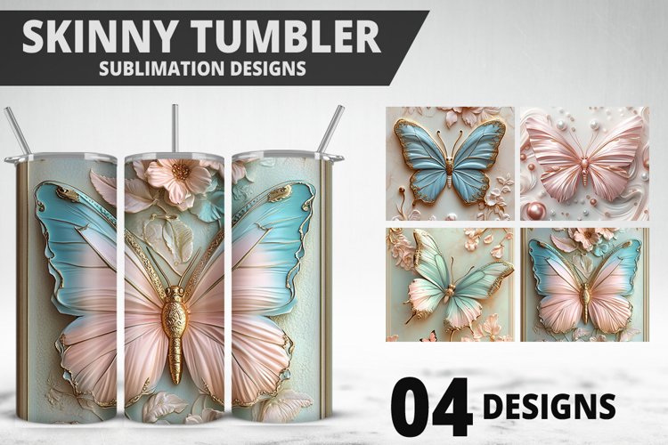 3D Butterfly 20 oz Tumbler Design| Butterfly Flower Tumbler example image 1