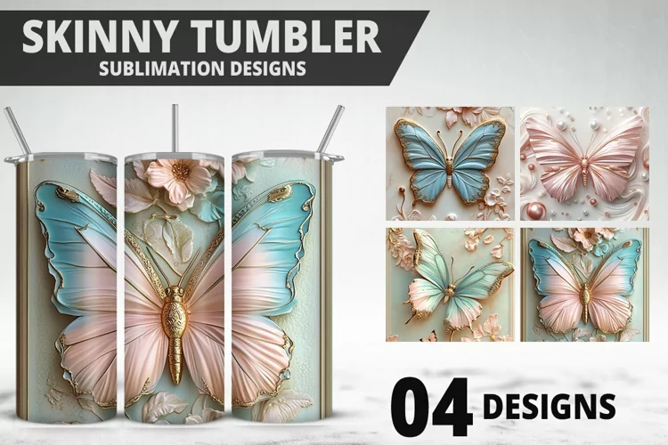 3D Butterfly 20 oz Tumbler Design| Butterfly Flower Tumbler