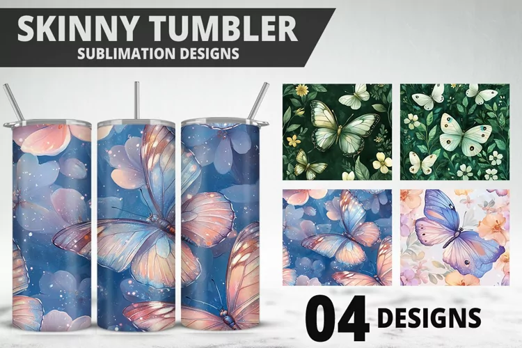 Butterfly 20 oz Tumbler Design| Butterfly Flower Tumbler