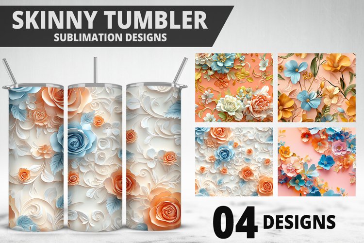 3D Flowers Tumbler Wrap | Sublimation Design | Tumble PNG