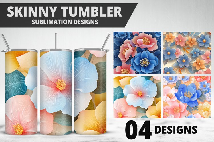 3D Flowers Tumbler Wrap | Sublimation Design | Tumble PNG