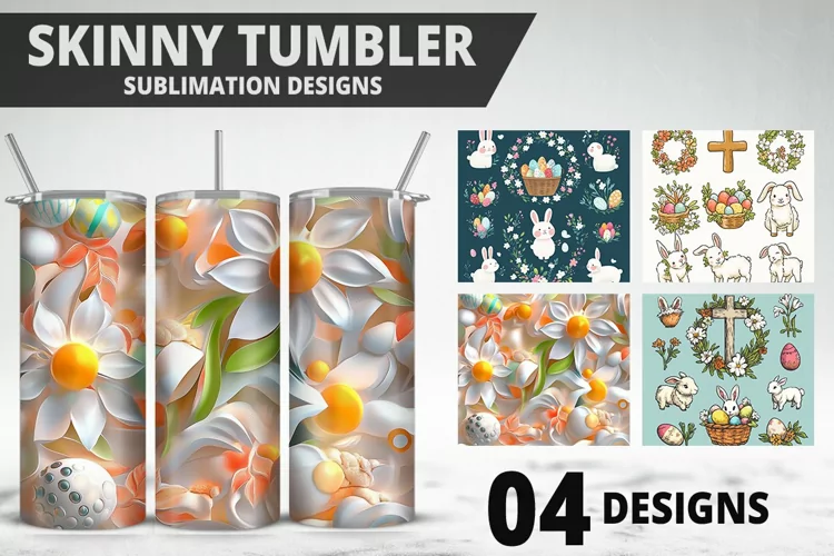 3D Easter Flower Sublimation| Bunny Tumbler Wrap Design