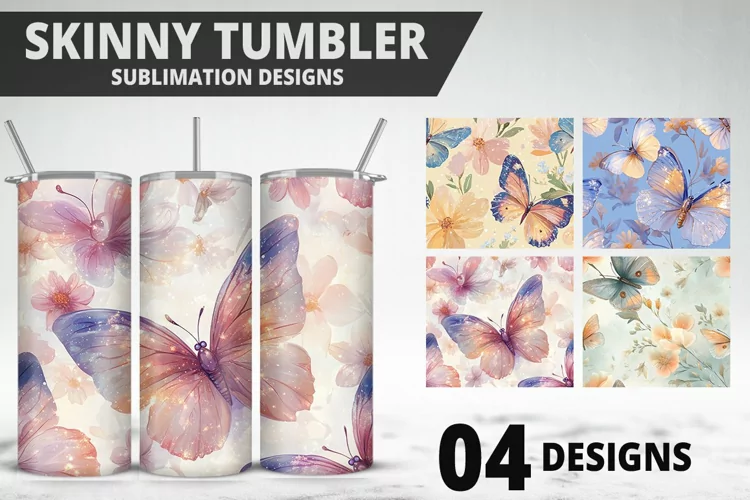3D Butterfly 20 oz Tumbler Design| Butterfly Flower Tumbler